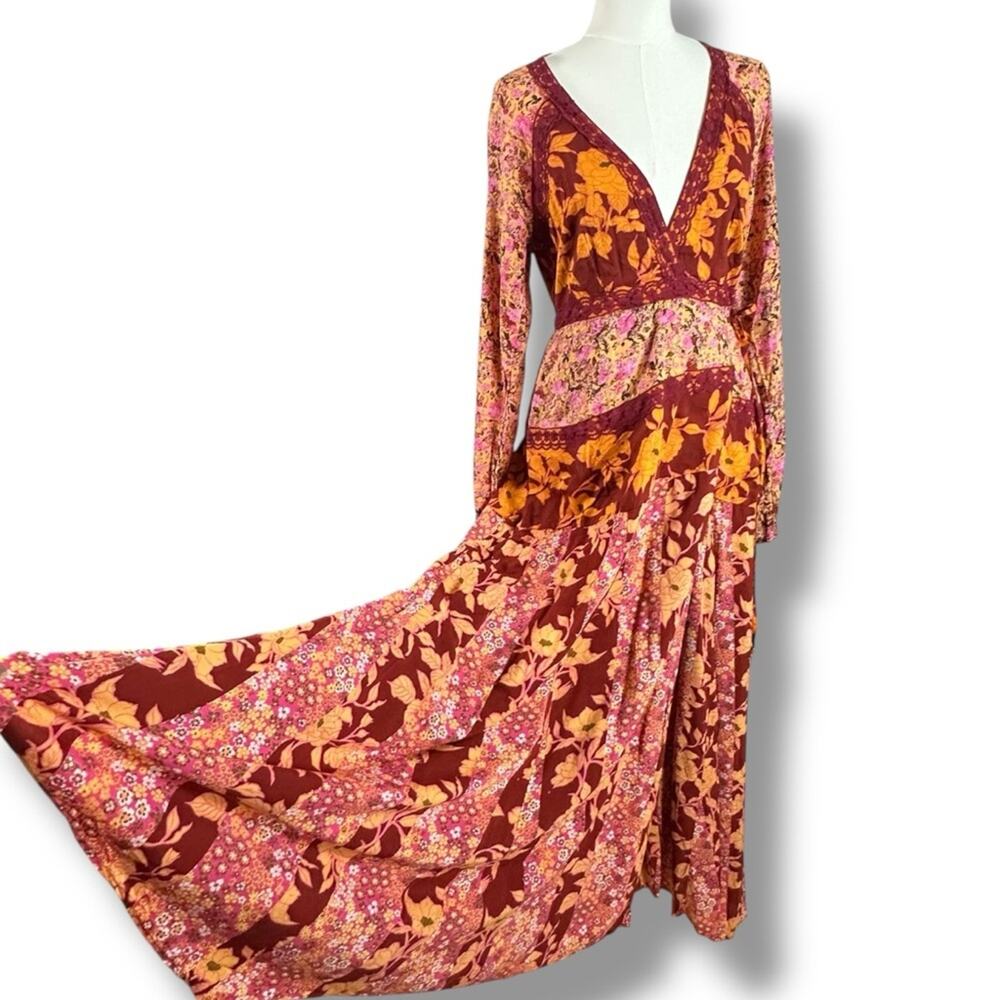 Free People Bohemian Retro 70s Gypsy Floral Tilda Maxi Dress Size Medium - Picture 5 of 8